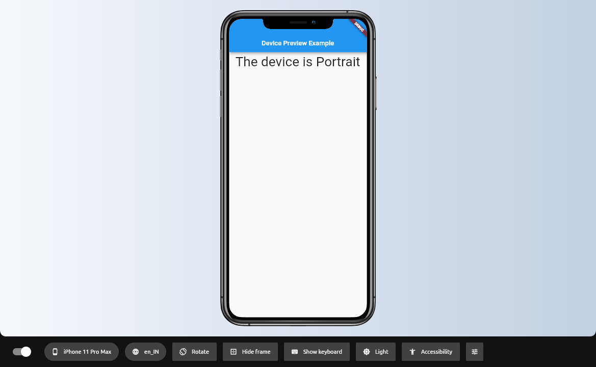 App running with Device Preview